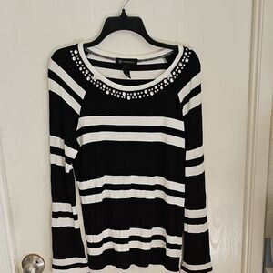 INC International Concepts Black and White Striped Long Sleeve Top